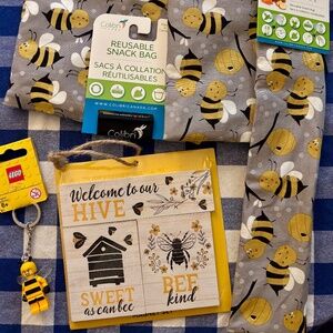 BEES! Set of 3 Colibri Reusable Snack Bags, 3 wooden magnets & Lego Bee Keychain